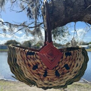 Vtg Watermelon Buttocks Basket Handmade Woven Large Appalachia Artisan Melon